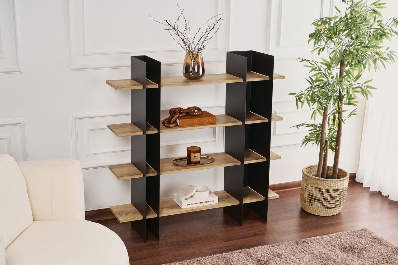 Corp biblioteca, Hanah Home, Shb-017, 120x31x120 cm, Negru - imagine 5